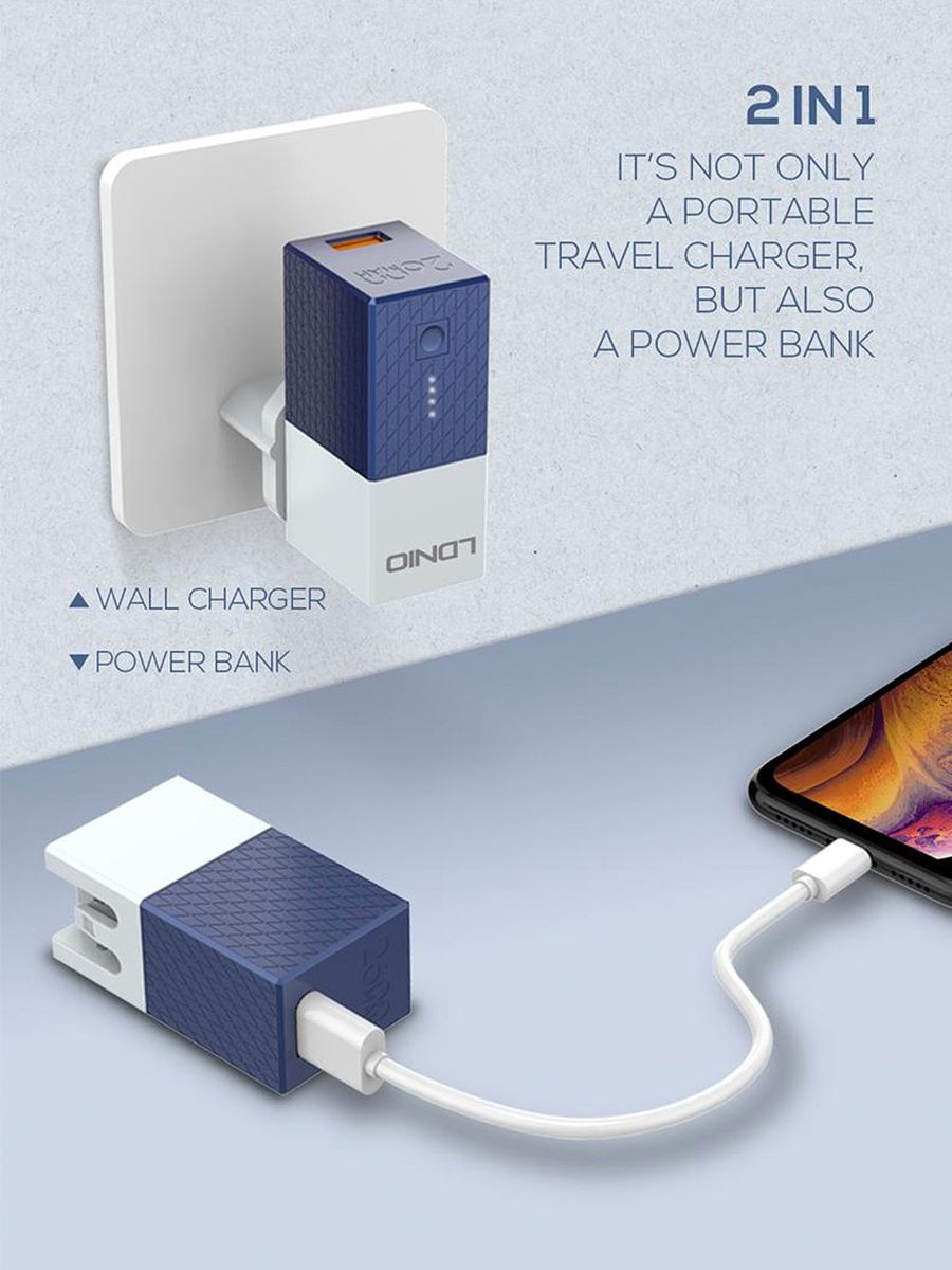 LDNIO 2in1 Power Bank & Travel Charger 2600mAh - Image 3